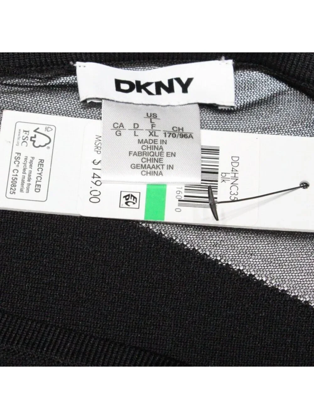 DKNY Women's Asymmetrical Sheer-Inset Sweater Dress Black‎ Size Large NWT